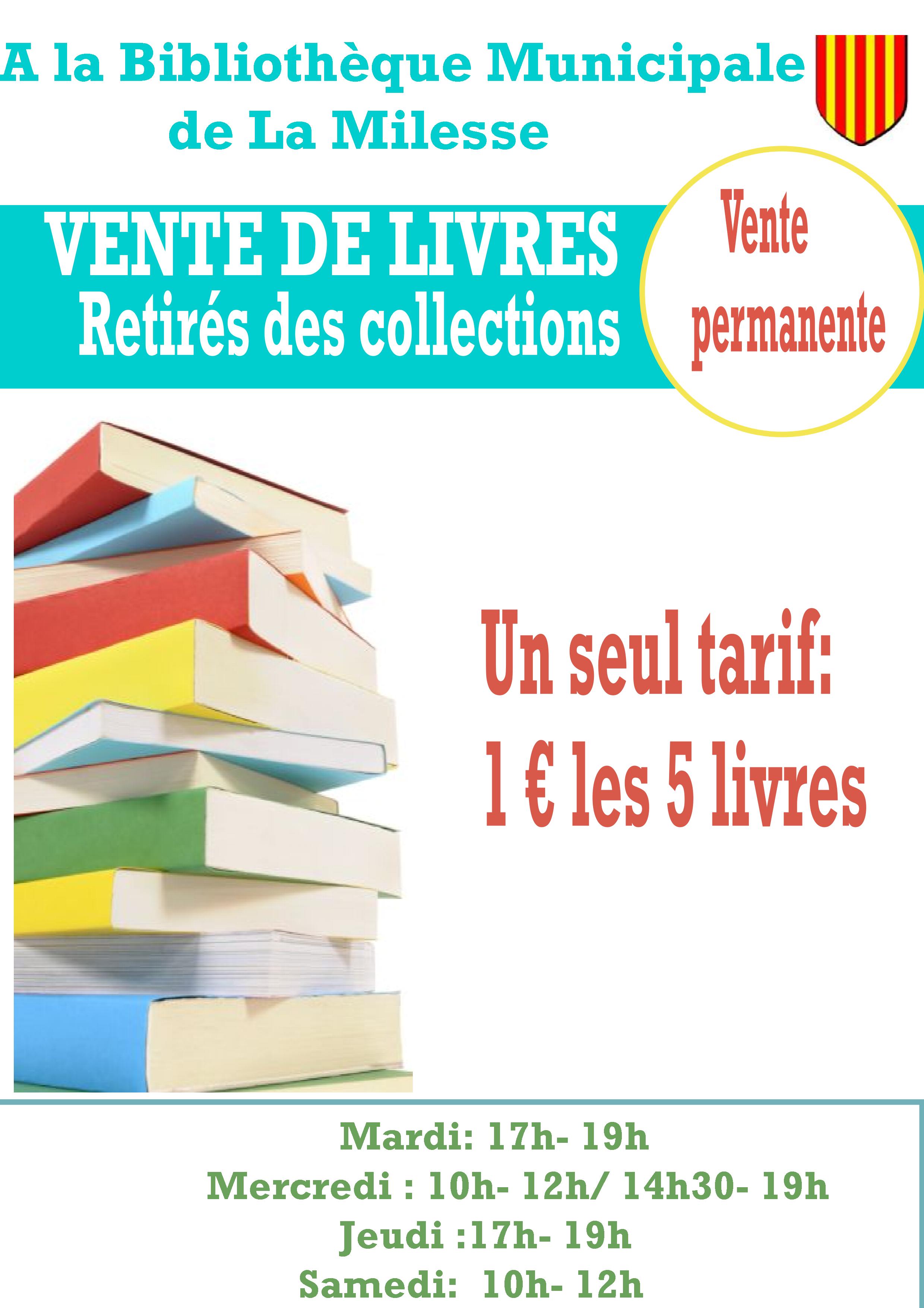 Affiche de la vente permanente de livre à la bibliothèque de la Milesse